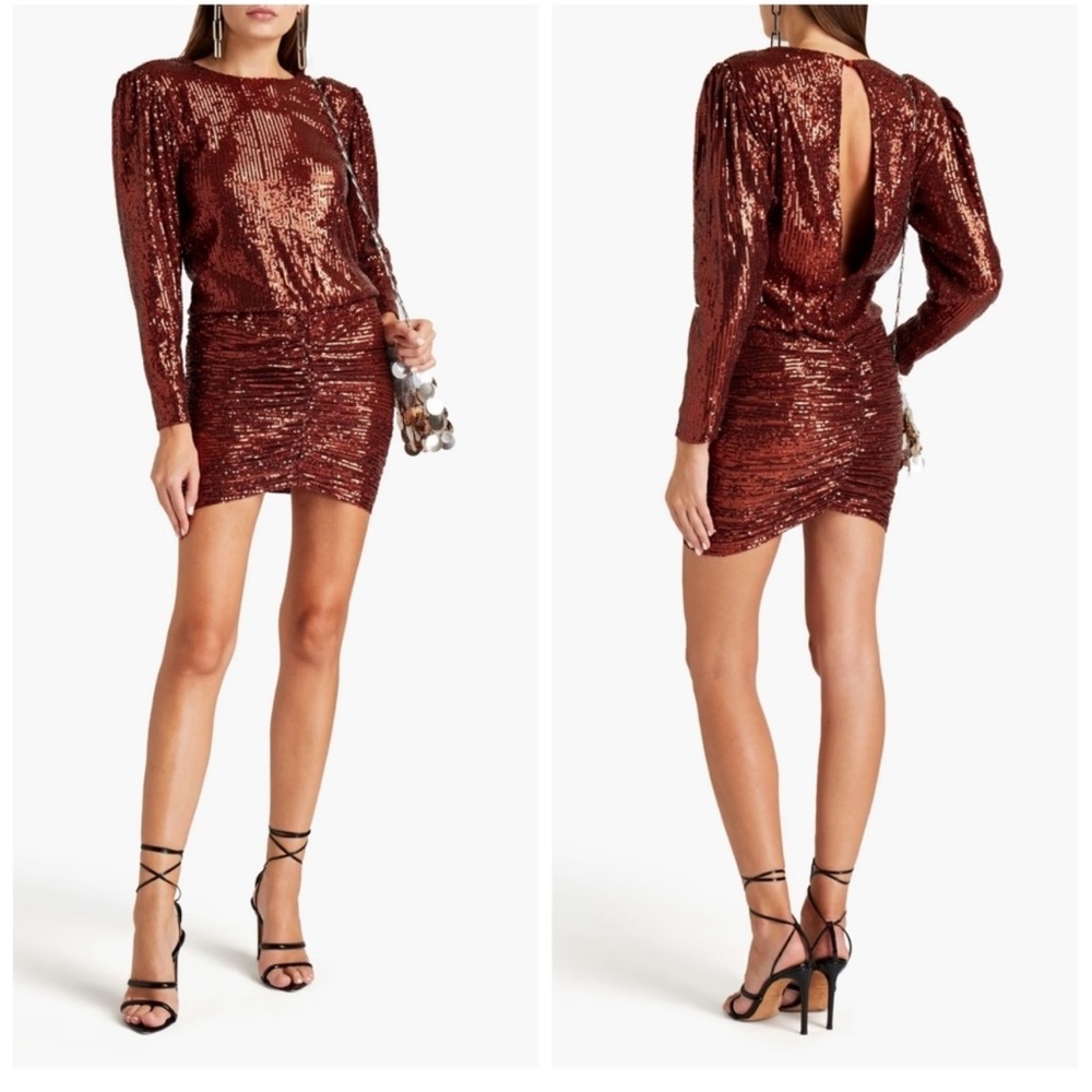 Retrofete Copper Sequin Ruched Cocktail Dress NWT